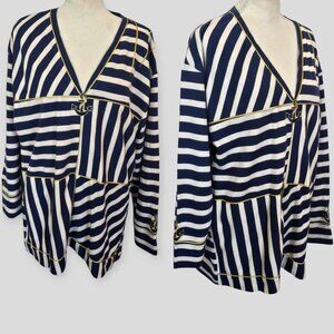 MACKENZIE RIVER Navy Stripes Anchor  Women's  3/4 Sleeve Sweater Made in USA 1X